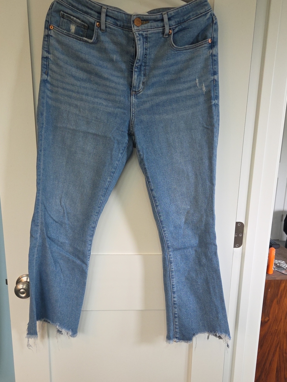 LOFT Light Blue Cropped Flare Jeans with Raw Hem